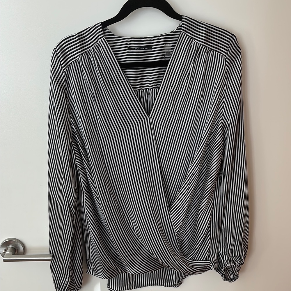 Tahari Black and White Striped Blouse NWT